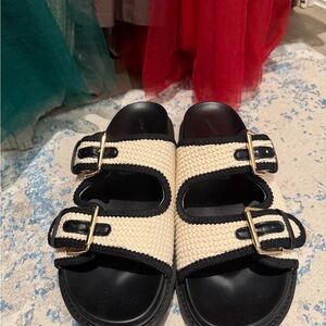 Target Woven Two-Strap Slide Sandals in Cream & Black